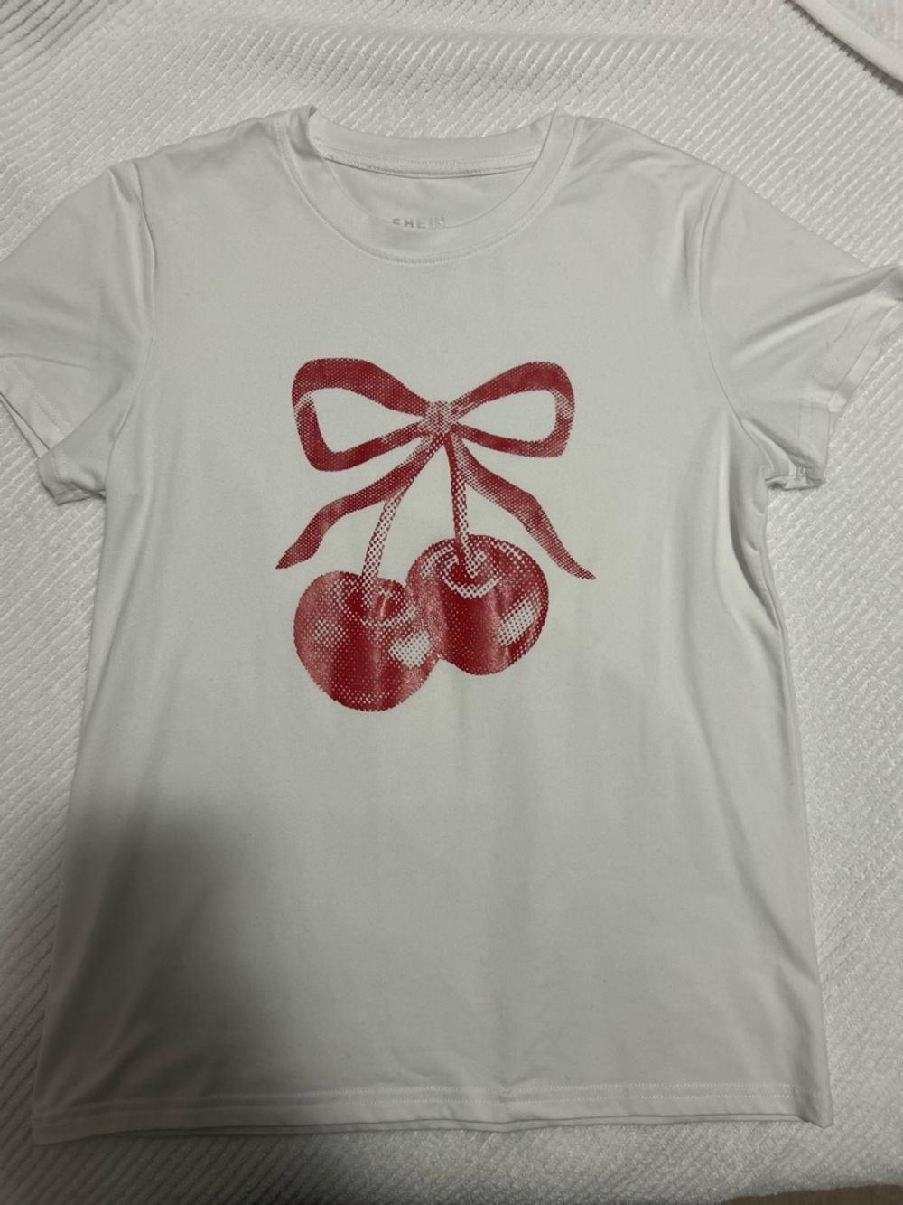 SHEIN White Tee with Red Heart Detail